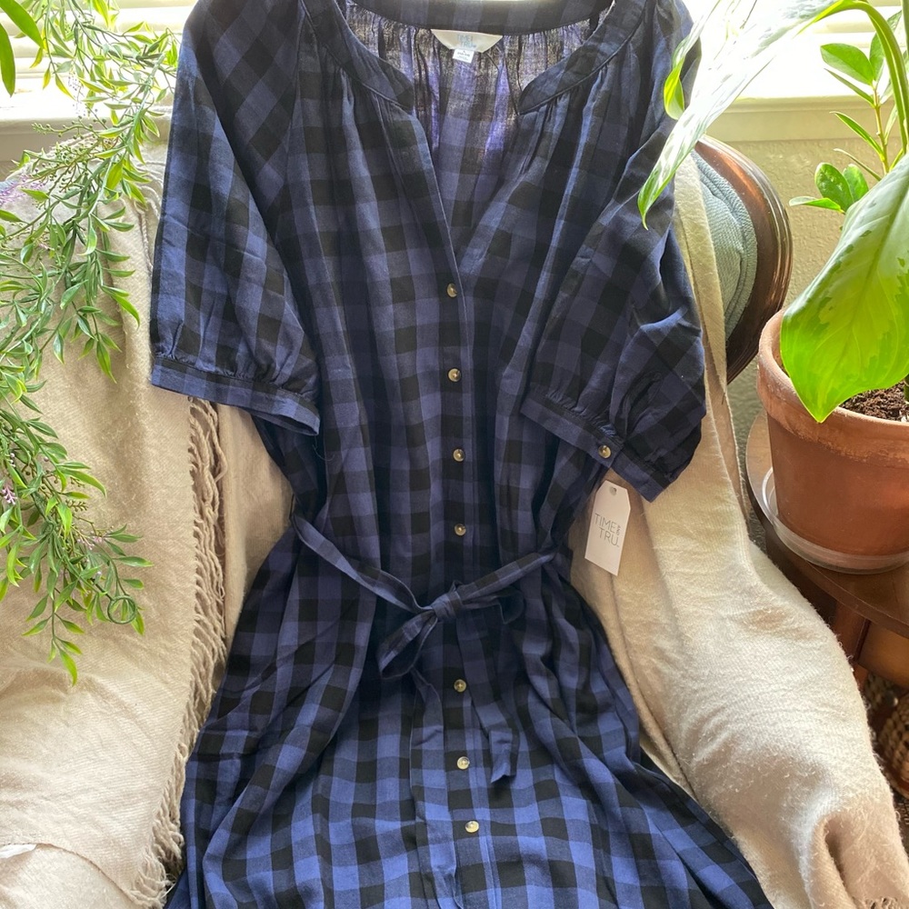 Gingham Short Sleeve Shirt Dress 💙🖤
